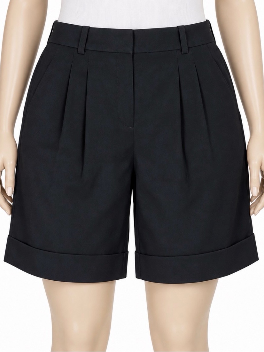 Lafayette 148 Ellis Black Pleated Crepe Tailored Shorts Size 12